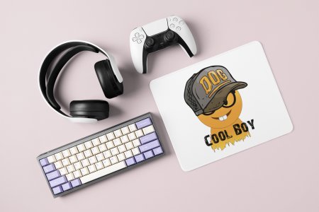 Rabbit Teeth with a Cap, Text Written Cool Boy- Emoji Printed Mousepad For Emoji Lovers
