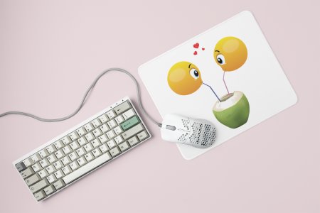 Loveable Emoji Couple Drinking Coconut Water- Emoji Printed Mousepad For Emoji Lovers