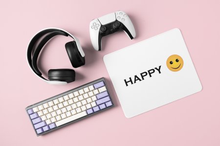 Written Happy Text with Emoji- Emoji Printed Mousepad For Emoji Lovers