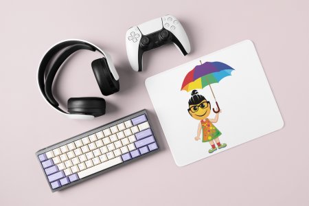 A Young Emoji Girl with Umbrella- Emoji Printed Mousepad For Emoji Lovers