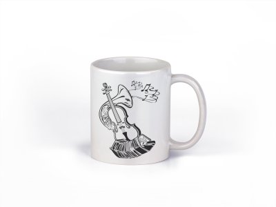 Musical instrument - music themed printed ceramic white coffee and tea mugs/ cups for music lovers