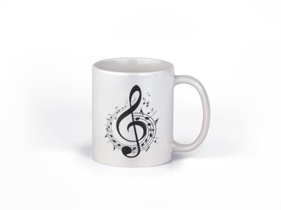 Treble clef- music themed printed ceramic white coffee and tea mugs/ cups for music lovers