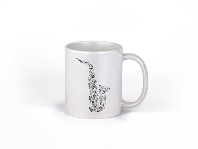 Sexaphone- music themed printed ceramic white coffee and tea mugs/ cups for music lovers