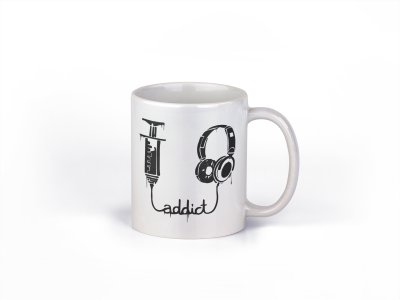 Music addicted- music themed printed ceramic white coffee and tea mugs/ cups for music lovers