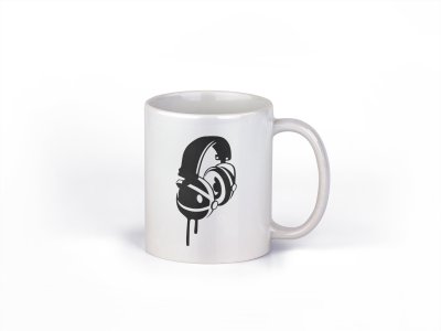 Headphone base- music themed printed ceramic white coffee and tea mugs/ cups for music lovers
