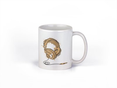 Headphones - music themed printed ceramic white coffee and tea mugs/ cups for music lovers