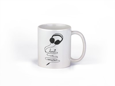 Lost In Music- music themed printed ceramic white coffee and tea mugs/ cups for music lovers