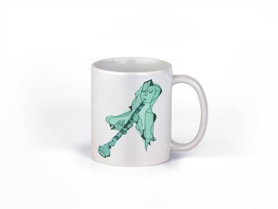 Girl Playing Shenai - music themed printed ceramic white coffee and tea mugs/ cups for music lovers