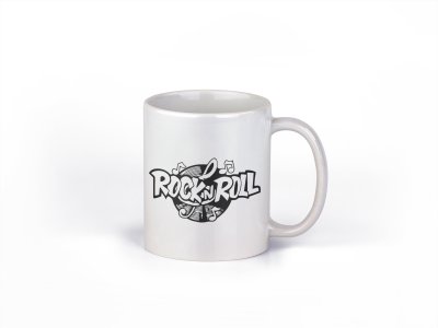 Rock In Roll - music themed printed ceramic white coffee and tea mugs/ cups for music lovers