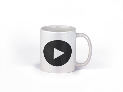 Play button - music themed printed ceramic white coffee and tea mugs/ cups for music lovers