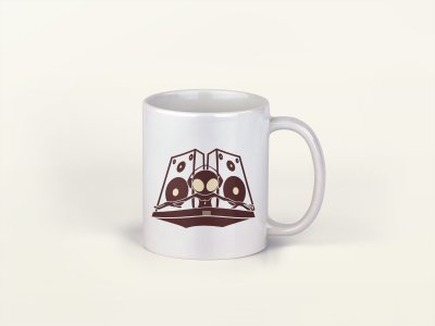 Speaker with ghost  - music themed printed ceramic white coffee and tea mugs/ cups for music lovers