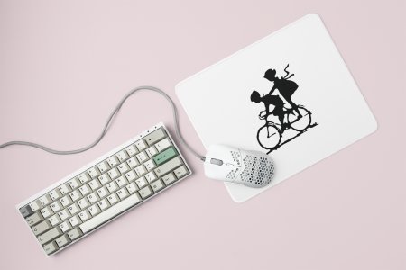 Boy and girl cycling toghether - Printed Mousepad