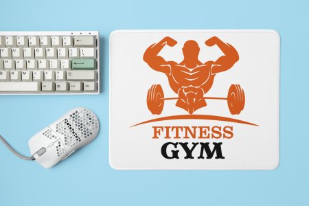 Fitness Gym, (BG Orange) - Printed Mousepads For Gym Lovers