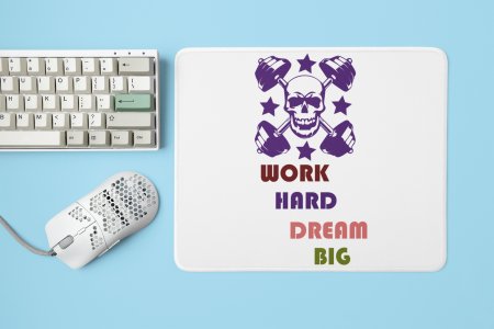 Work Hard, Dream Big, (BG Violet Skull) - Printed Mousepads For Gym Lovers