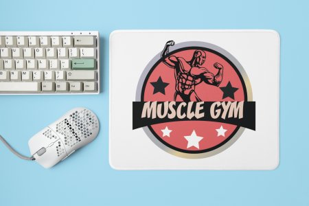 Muscle Gym, (BG Red) - Printed Mousepads For Gym Lovers
