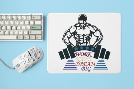 Work hard, Dream Big, Scattered Colourful Letters, (BG Black) - Printed Mousepads For Gym Lovers