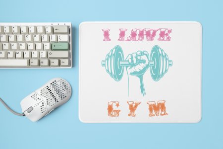 I Love Gym, (BG Pink, White and Orange) - Printed Mousepads For Gym Lovers