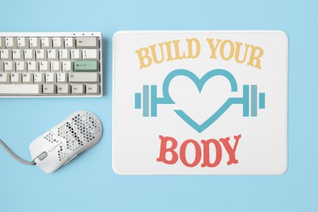 Build Your Body, (BG Yellow, White and Red) - Printed Mousepads For Gym Lovers