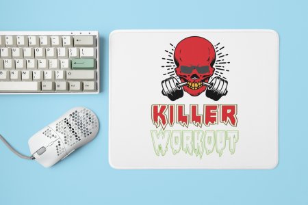 Killer Workout, (BG Red and White) - Printed Mousepads For Gym Lovers