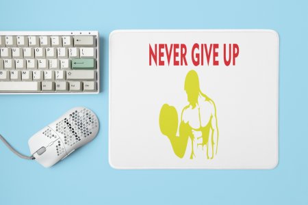 Never Give Up, Muscle Man- Yellow - Printed Mousepads For Gym Lovers