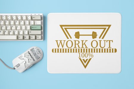 Workout 100%, (BG Golden) - Printed Mousepads For Gym Lovers
