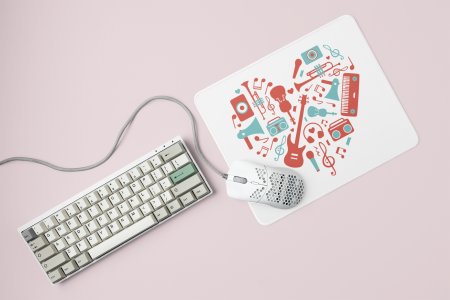 Musical instrument (Red ) Printed In Heart- Printed Mousepads For Music Lovers