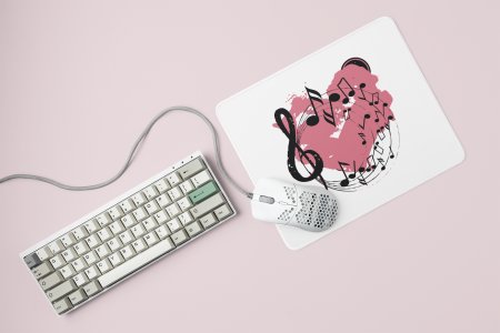 Red Heart Surrounded By Musical notes Printed Mousepads For Music Lovers