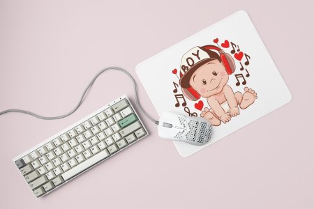 Baby With Headphone Printed Mousepads For Music Lovers