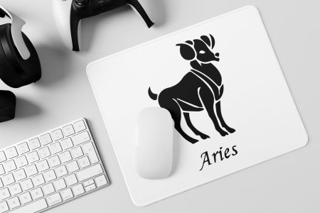 Aries symbol (BG Black) - Zodiac Sign Printed Mousepads For Astrology Lovers