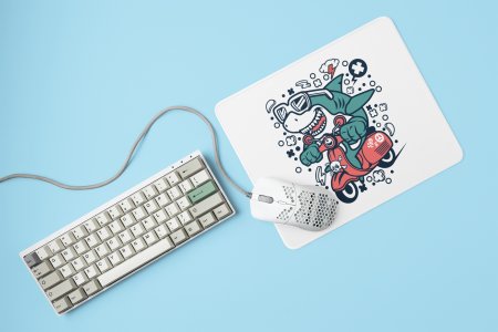 Whale in scooty - Printed animated creature Mousepads