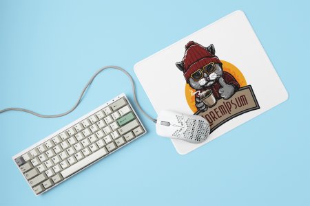 Cat with coffee - Printed animated creature Mousepads