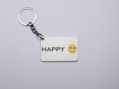Written Happy Text with Emoji- Emoji Printed Keychains For Emoji Lovers(Pack Of 2)