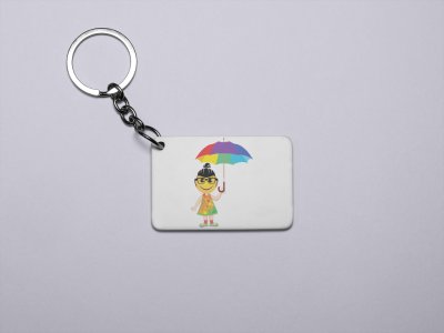 A Young Emoji Girl with Umbrella- Emoji Printed Keychains For Emoji Lovers(Pack Of 2)