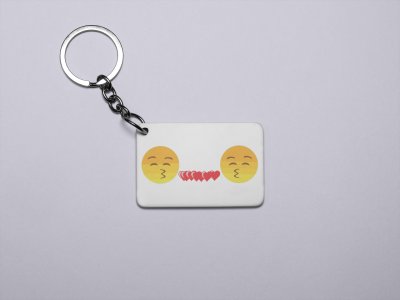 Couples Showing Flying Kiss- Emoji Printed Keychains For Emoji Lovers(Pack Of 2)