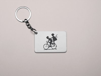 Boy and girl cycling toghether - Printed Keychain