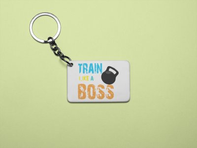 Train Like A Boss, (BG White, Yellow, Green and Orange) - Printed Keychains for gym lovers(Pack of 2)