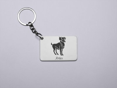 Aries symbol (BG Black) - Zodiac Sign Printed Keychains For Astrology Lovers(Pack of 2)