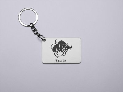 Taurus symbol (BG Black) - Zodiac Sign Printed Keychains For Astrology Lovers(Pack of 2)