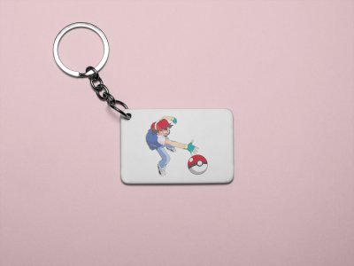 Ash touching Pokeball - Printed animated creature Keychains For Animation Lovers(Pack of 2)