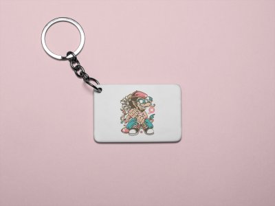 Wolf with hockey stick - Printed animated creature Keychains For Animation Lovers(Pack of 2)