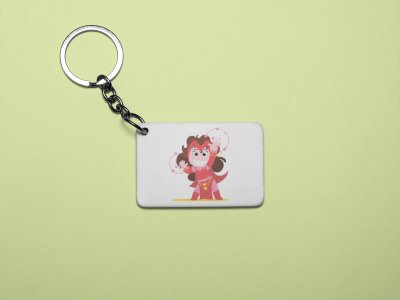 Red baby girl standing - Printed animated creature Keychains For Animation Lovers(Pack of 2)