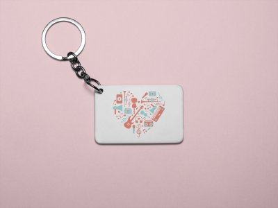 Musical instrument (Red ) Printed In Heart--White -Designable Musicllnstrument Keychain ( Combo Set Of 2)