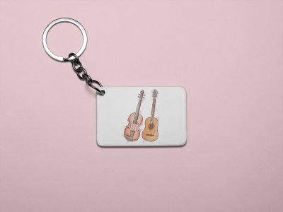 Guitar and violin -White -Designable Musicllnstrument Keychain ( Combo Set Of 2)