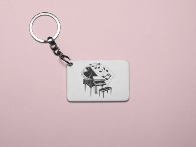 Piano with Musical Slanted beamed -White -Designable Musicllnstrument Keychain ( Combo Set Of 2)