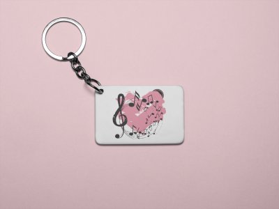 Red Heart Surrounded By Musical notes -White -Designable Musicllnstrument Keychain ( Combo Set Of 2)