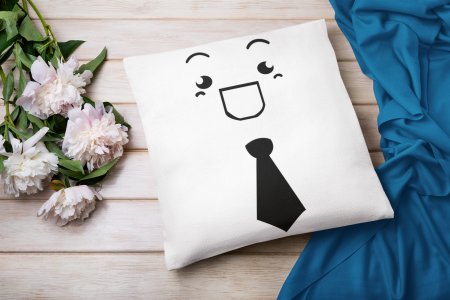 Open Mouth with a Tie Emoji - Emoji Printed Pillow Covers For Emoji Lovers(Pack Of Two)