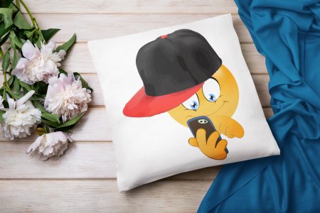 Holding a Mobile Emoji - Emoji Printed Pillow Covers For Emoji Lovers(Pack Of Two)