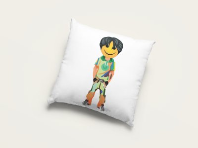 A Young Standing Emoji Boy - Emoji Printed Pillow Covers For Emoji Lovers(Pack Of Two)