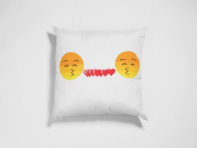 Couples Showing Flying Kiss - Emoji Printed Pillow Covers For Emoji Lovers(Pack Of Two)
