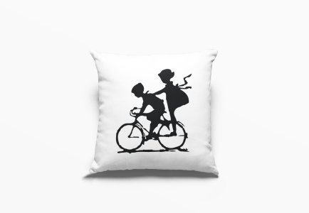 Boy and girl cycling toghether - Printed Pillow Covers (Pack Of Two)